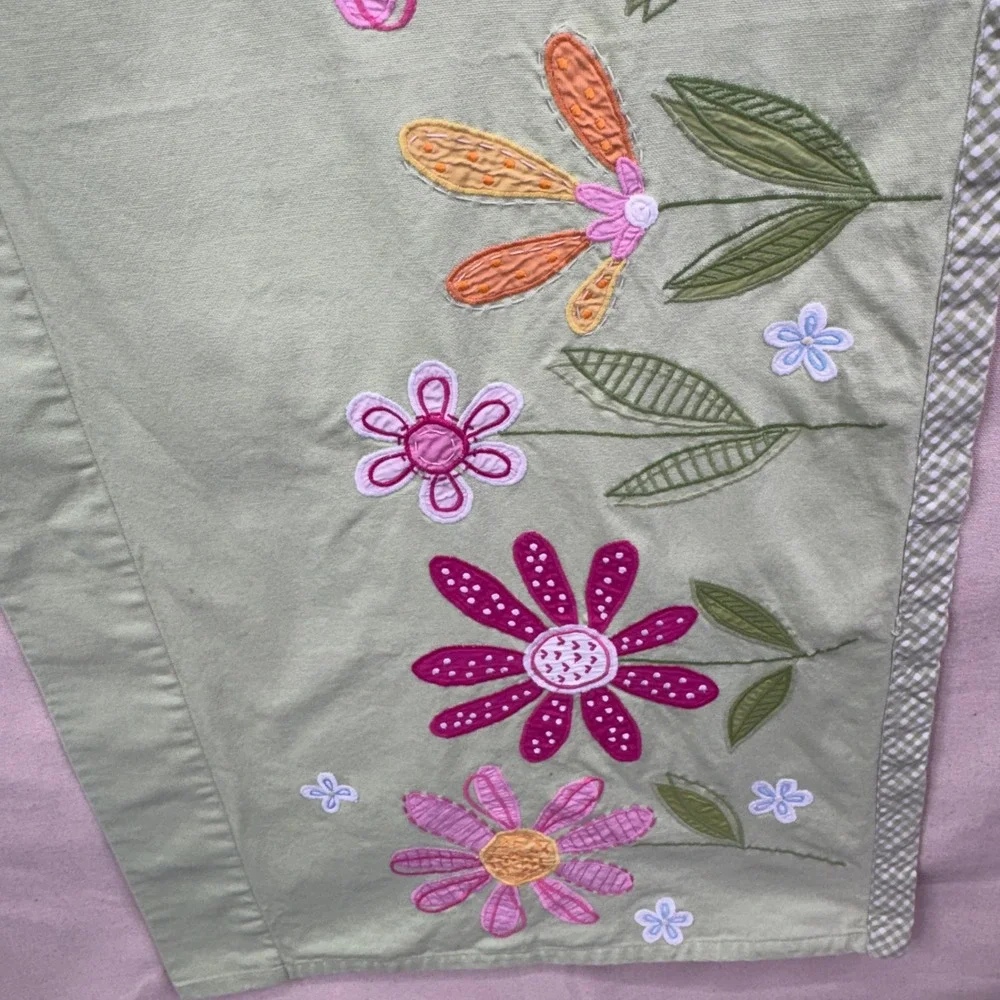 Pottery Barn Kids Window Valance 18x42 Green Floral Embroidered Cottagecore VTG